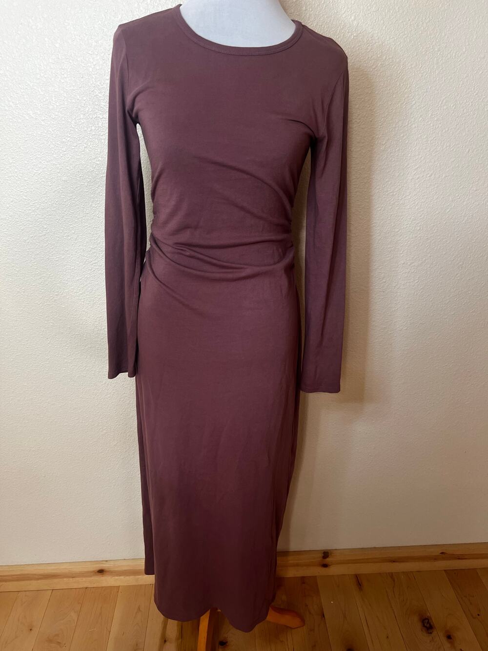 Xirena Wiley T-Shirt Long Sleeve Maxi Dress In Dusty Rose Pink MEDIUM